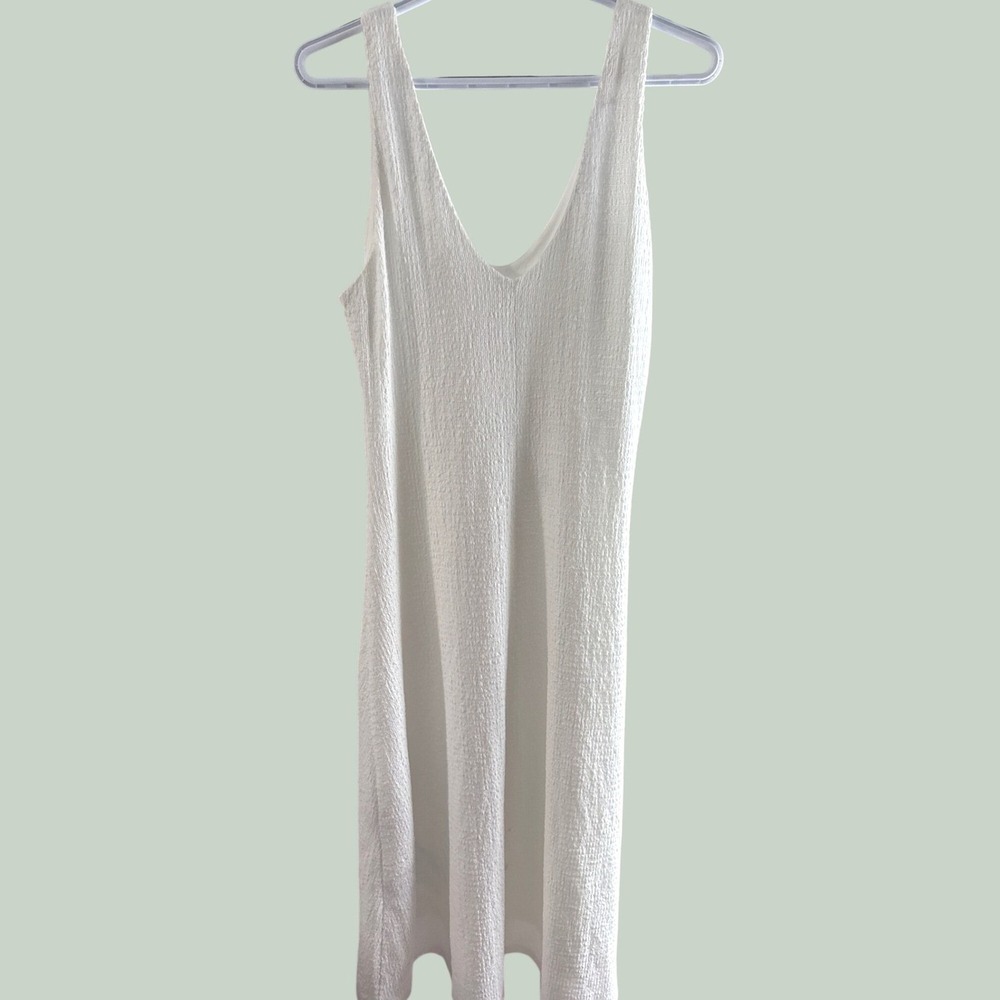 MOTF White Sleeveless V-Neck Crinkle Texture Midi Dress sw211016728898